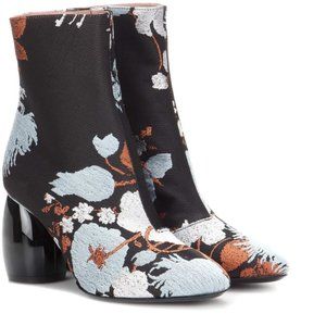 DRIES VAN NOTEN • Floral Jacquard Black Ankle Boots with Sculpted Heel • 8 38.5